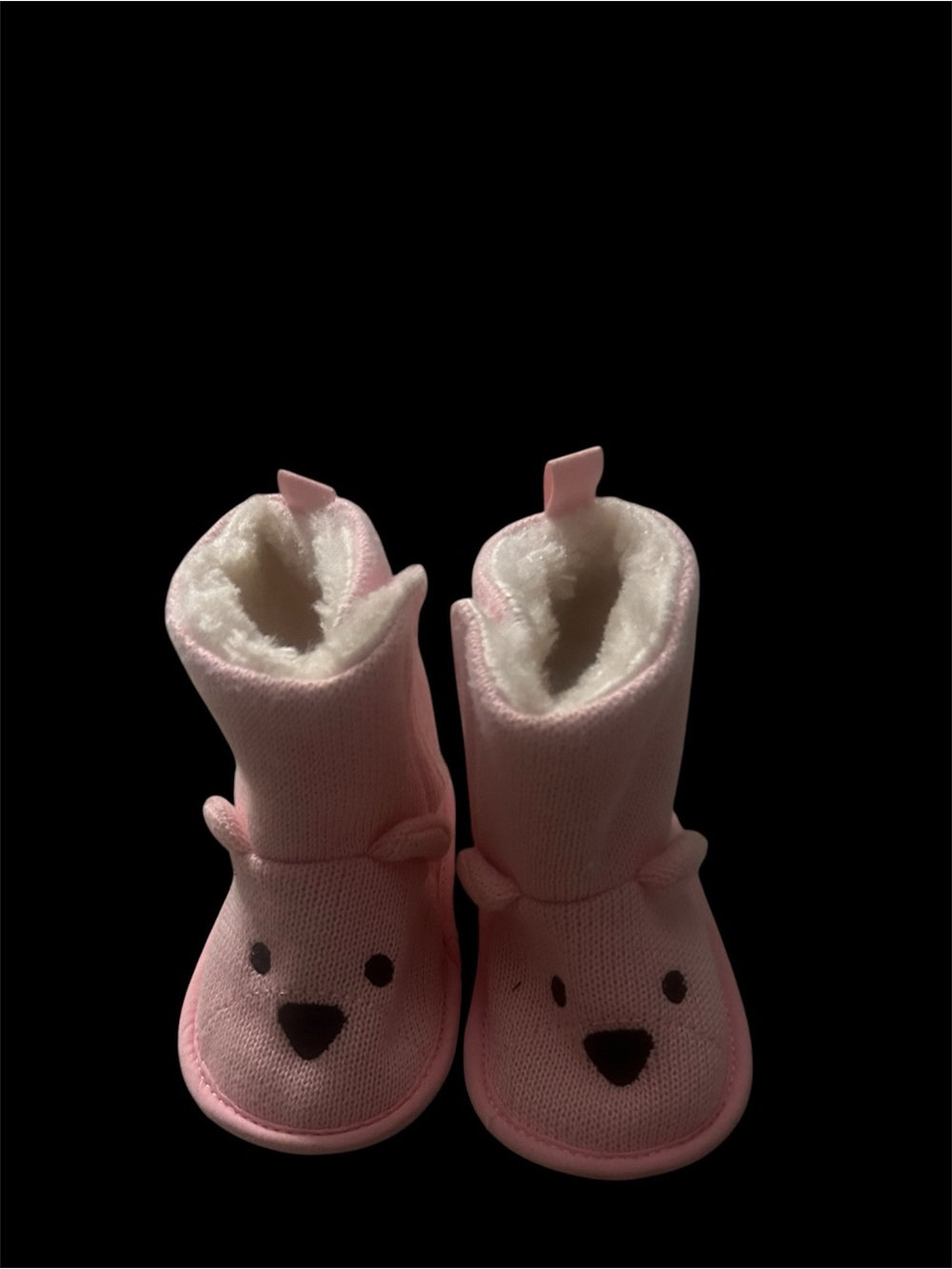 Plush Pink Bear Baby Booties with Faux-Fur Lining